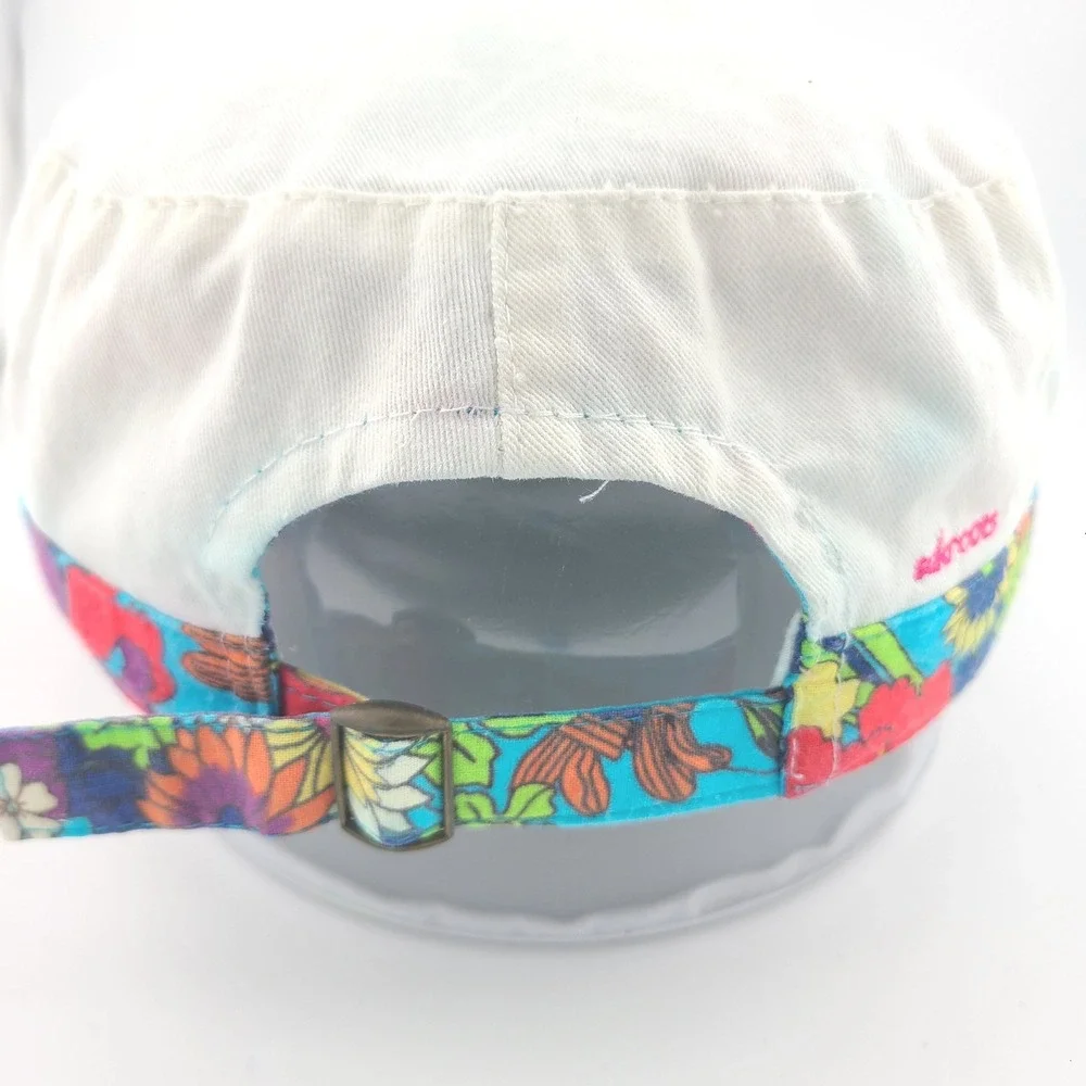 Sakroots Cadet Military Cap Mens White Floral Cotton Adjustable Strap Boho Hat